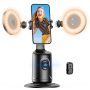 Auto Face Tracking Tripod with 2 Selfie Ring Light, 360° Rotation Face Body - Image 1