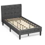 Gray Twin Upholstered Bed Frame Button Tufted Headboard Mattress Foundation - Image 1