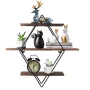 3 Tier Industrial Geometry Wood Floating Shelf Heavy Duty Hanging Wall Mounted Unit - Image 4