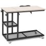 Natural Height Adjustable C-Shaped End Table with Lockable Wheels and Tiltable Table Top - Image 3