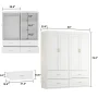White Wood 63 in. W 4-Door Big Wardrobe Armoires with Hanging Rod, Drawers, Storage Shelves 74.2 in. H x 20.6 in. D - Image 3