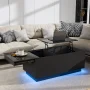Hommpa LED Coffee Table with USB Ports and Outlets Lift Top Coffee Tables with Storage High Gloss White Rectangular Modern Center Table for Living Dining Room - Image 6