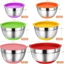 Mixing Bowls with Airtight Lids, AOKIWO 32Pcs Stainless Steel Nesting Non-Slip Bottoms Mixing Serving Bowls Set wtih 3 Grater & Tools Gadgets, 7/4/2.5/2/1.5/1QT Metal Salad Bowls for Serving Preppi - Image 6