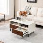 2 Tier 40 Inch Length Modern Rectangle Coffee Table with Storage Shelf and Drawers - Image 2