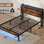 Furnulem Queen Bed Frame with LED Lights,Industrial Storage Headboard with Charging Station,USB Port,Under Bed Storage,Wood Platform with Strong Metal Support,No Box Spring Needed - Image 2