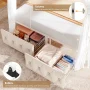 Homfa Full Size Upholstered Canopy Bed Frame for Bedroom, 2 Storage Drawers Platform Bed, Canopy Bed Curtain Not Included, Beige - Image 3