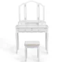 Gymax Bedroom Tri Folding Mirror Vanity Makeup Table Stool Set White - Image 2