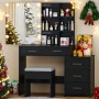 Ktaxon Lighted Makeup Vanity Table Set, Dressing Table with Sliding Mirror, Vanity Desk , White - Image 1