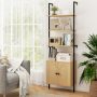 72.5 Inch 6-Tier Wall Mounted Ladder Bookshelf with Rattan Cabinet - Image 6