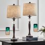 BOBOMOMO USB Metal Crystal Table Lamp 28'' Set of 2 Modern Living Room Bedroom Nightstand Desk Lamp(Brown) - Image 2