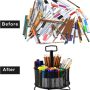 Marbrasse Mesh Desk Organizer, 360-Degree Rotating Multi-Functional Pen Holder, 4 Compartments Desktop Stationary Organizer, Home Office Art Supply Storage Box Caddy (Black) - Image 3