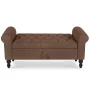 Storage Bench with Upholstered Rolled Arm Ottoman Bench Couch w/ Solid Wood Legs for Bedroom End of Bed,and Living room,Brown - Image 6