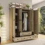 Brown Wood Grain 59 in. W Rattan Doors Design Armoires Wardrobe with 5-Drawers, 2-Hanging Rods (70.8 in. H x 18.8 in. D) - Image 2