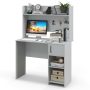 Gray Home Office Desk with Raised Display Shelf and 2 Open Shelves - Image 3
