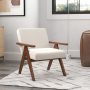 Modern Accent Chair Linen Fabric Armchair with Solid Acacia Wood Frame - Image 5