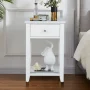 Costway Nightstand Sofa Side End Table with Drawer & Shelf Bedroom Furniture White - Image 3