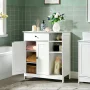 Zimtown Wooden 2-Door Bathroom Cabinet Storage Organizer with 2 Shelves& 1 Drawer & Three-layer Side Rack, White - Image 1