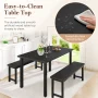 UHOMEPRO Dining Table Set for 4, Kitchen Table with 2 Benches, Modern Dining Room Table Set with Metal Frame, Breakfast Nook Furniture Set for Home Cafeteria Bar Kitchen, Black - Image 5