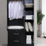 Hodedah 3-Door 36 in. Wide Armoire with 2-Drawers, Clothing Rod and 3-Shelves in Black - Image 2