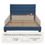 Amolife Full Bed Frame, Platform Bed Frame with Fabric Upholstered Headboard, Navy Blue - Image 2