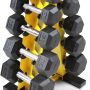 WF Athletic Supply 5-25Lb Rubber Coated Hex Dumbbell Set with A Frame Storage Rack Non-Slip Hex Shape for Muscle Toning, Strength Building & Weight Loss - Multiple Choices Available - Image 1