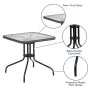 Flash Furniture Barker 28'' Square Tempered Glass Metal Table with Gray Rattan Edging - Image 3