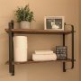 24in 2 Tier Iron Wood Wall Floating Shelf Industrial Wood Metal Storage Shelf - Image 1