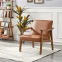 Alden Design Mid-Century Modern Accent Chair with Wooden Frame, Ivory Boucle Fabric - Image 3