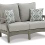Signature Design by Ashley Visola Outdoor Loveseat with Cushion, Gray, Patio Loveseat with HDPE Wood-Look Frame and Nuvella Fabric - Image 3