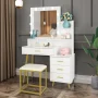 Ktaxon Vanity Table Set with Lighted Mirror, Makeup Table with 4 Drawers, Dressing Vanity Tables, Dresser Desk for Girls, Women, White - Image 2