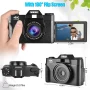 48MP Digital Camera for Photography,4K Vlogging Camera,Digital Camera for Kids and Adults with 180° Flip Screen,Wide-Angle Lens,Macro Lens,32 GB Micro Card,2 Batteries(Black) - Image 3