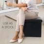 LotFancy 2 Pack 13" Faux Leather Storage Ottoman Cube, Square Foot Stool Ottoman with Storage, Black - Image 2