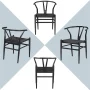 Alden Design Mid-Century Metal Dining Chairs with Woven Hemp Seat, Set of 4, Full Black - Image 6