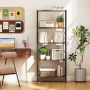 5-Tier Industrial Bookshelf Display Storage Rack with Metal Frame - Gray - Image 2