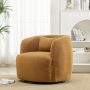 34" Wide Brown Bouclé Swivel Barrel Accent Chair with Pillow, Modern Upholstered Armchair - Image 3
