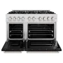 ZLINE - 48 in. Wide 8 Burner 6.7 cu. ft. Freestanding Classic Satin Steel Gas Range with Black Matte Doors - Black Matte - Image 3