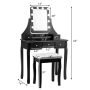 Vanity Dressing Table Set with 10 Dimmable Bulbs and Cushioned Stool - Black - Image 3