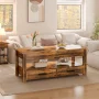 GUNAITO Lift Top Coffee Table with 2 Drawers,Wooden Convertible Coffee Table with Storage for Living Room,Center Table,Brown,42" - Image 2