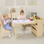 Kids Art Table and Chair Set with 2 Chairs Wooden Craft Table with Storage Shelves, Canvas Bins, Paper Roll, Kids Playroom Table - Image 3