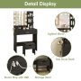Veanerwood LED Lights Dressing Table Dressing Stool Table Set black - Image 5
