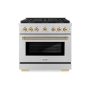 ZLINE - 36 in. Wide 6 Burner Autograph 5.2 Cu. Ft. Freestanding Paramount DuoPro Gas Range with Gold Helix Handle - Stainless Steel - Image 1