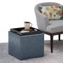 Rockwood 18 in. Wide Contemporary Square Cube Storage Ottoman with Tray in Denim Blue Vegan Faux Leather, Assembled - Image 5