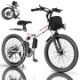 Elifine 500W 26" Electric Bike Folding Electric Mountain Bike, White, 22Mph, 48V 7.8Ah Battery Foldable Ebike, 21 Speed, Full Suspension Mountain E-bikes for Adults Women Men with 5 Riding Modes - Image 1
