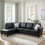 Hommoo 4-Seat Faux Leather Sectional Sofa Couch with Chaise Lounge, L Shaped Sofa Set, Left Side, No Ottoman, Black - Image 1
