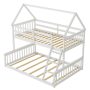 Twin Over Full House Bunk Bed with Ladder and Guardrails - White - Image 1