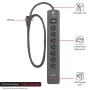 GE 4ft 7-Grounded Outlet Surge Protector, 2 USB, Gray - 53276 - Image 2