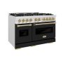 ZLINE - 48 in. Wide 8 Burner Autograph 6.7 cu. ft. Freestanding Classic Satin Steel Gas Range w/ Black Doors & Bronze Accents - Black Matte - Image 1