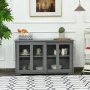 Costway Kitchen Storage Cabinet Sideboard Buffet Cupboard w/ Sliding Door Gray - Image 2