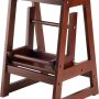 Walnut Wooden Folding Step Stool Seat 2 Tier Platform Ladder Kitchen Office Home - Image 2