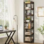 Jannelly 79 in. Rustic Brown 7-Shelf Narrow Bookcase with Metal Frame, Corner Etagere Bookshelf for Home Office - Image 5